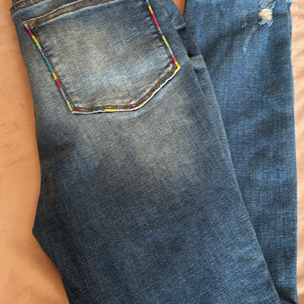 Stylish Blue Jeans with Colorful Stitching